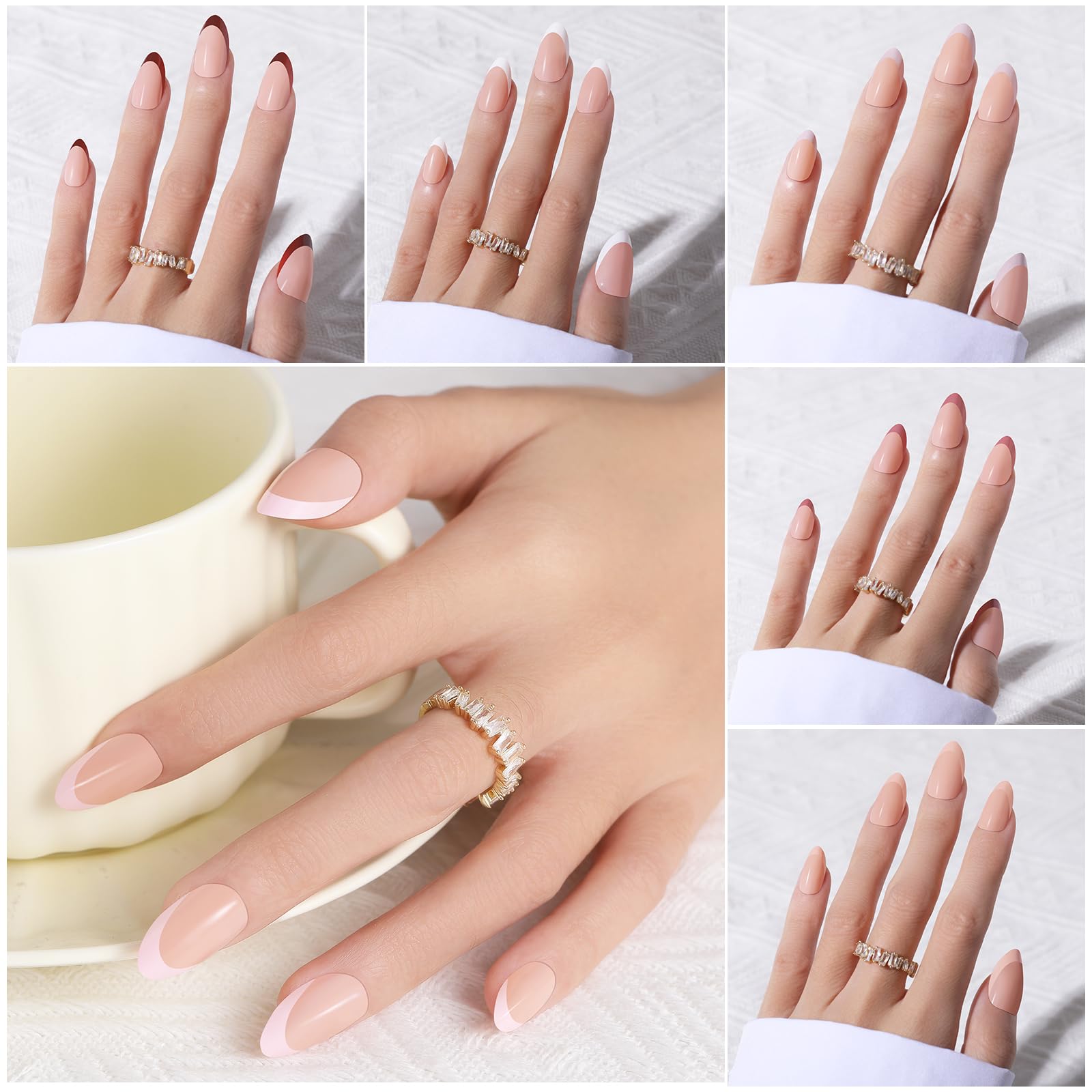 Jsiallye 6 Packs 180pcs French Tip Press on Nails Short Almond - French Soft Tip Nails Gel Pre-shaped No File Need,Soak Off Acrylic Fake Nails Extensions for Women Nail Art DIY 15 Sizes - Image 2