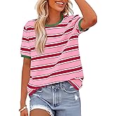 BTFBM Summer Tops for Women 2026 Crewneck Short Sleeve Striped T Shirts Casual Spring Clothes Color Block Basic Tee Blouses