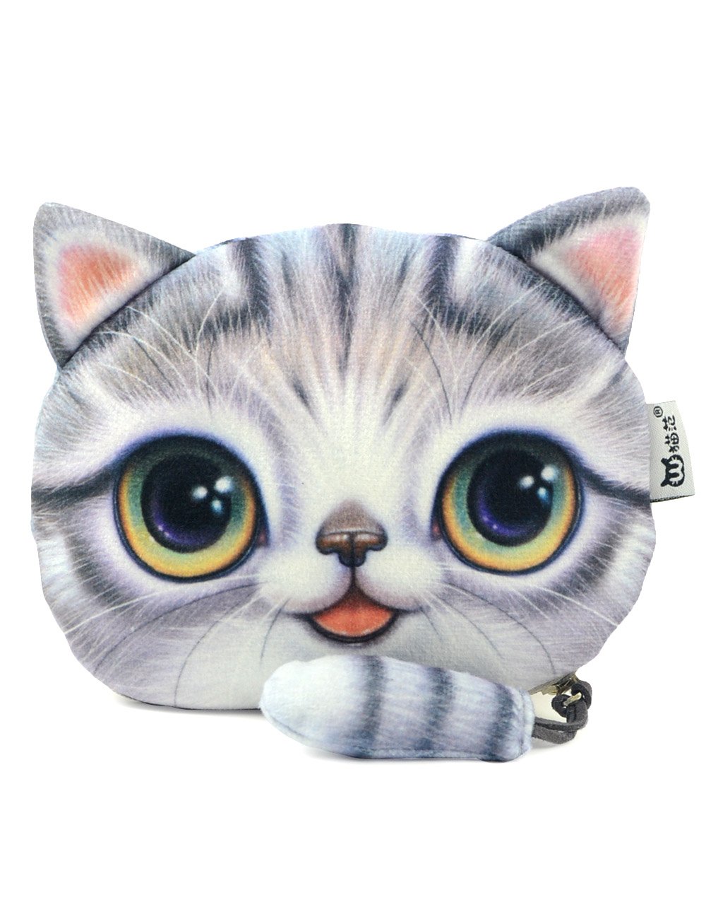 POPUCT Cute Lifelike 3D Cat Face Bag Zipper Case Coin Money Purse (C)