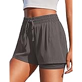 PINSPARK Women's 2 in 1 Running Shorts with Liner Pockets Quick Dry Athletic Workout Gym Shorts