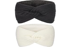 AQOKKA Knit Winter Headbands for Women Fuzzy Wool Fleece Lined Ear Warmers Elastic Turban Crocheted Head Wrap Winter Accessories for Women Cold Weather