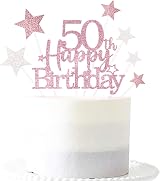 Pargleev Rose Gold Glittery 50th Birthday Cake Topper with Stars