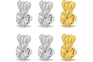 Kerryjewl 3 Pairs Earring Backs for Droopy Ears,Adjustable Crown Large Earring Backs for Heavy Earring,18K Gold Plated Hypoallergenic Earring Lifters Secure Earring Backs for Studs(White+Gold)