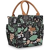Joymee Lunch Bag - Green Leaf, Women's Insulated Reusable Durable Leakproof Large Spacious Cooler Tote for Office, Picnic, Camping