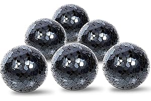 Hiziwimi 6pc Decorative Ball Set - 6cm/2.4inch Mosaic Glass Orbs for Centerpieces, Table Decor, Wedding Party (Black)