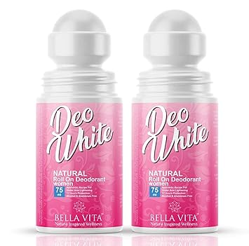 Bella Vita Organic 2 Pack DeoWhite Under Arm Skin Whitening & Lightening Natural Roll On Deodorant Combo For Women, 75 ml each