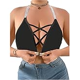 SOLY HUX Women's Plus Size Glitter Sparkly Front Closure Bralettes Criss Cross Halter Wireless Bra