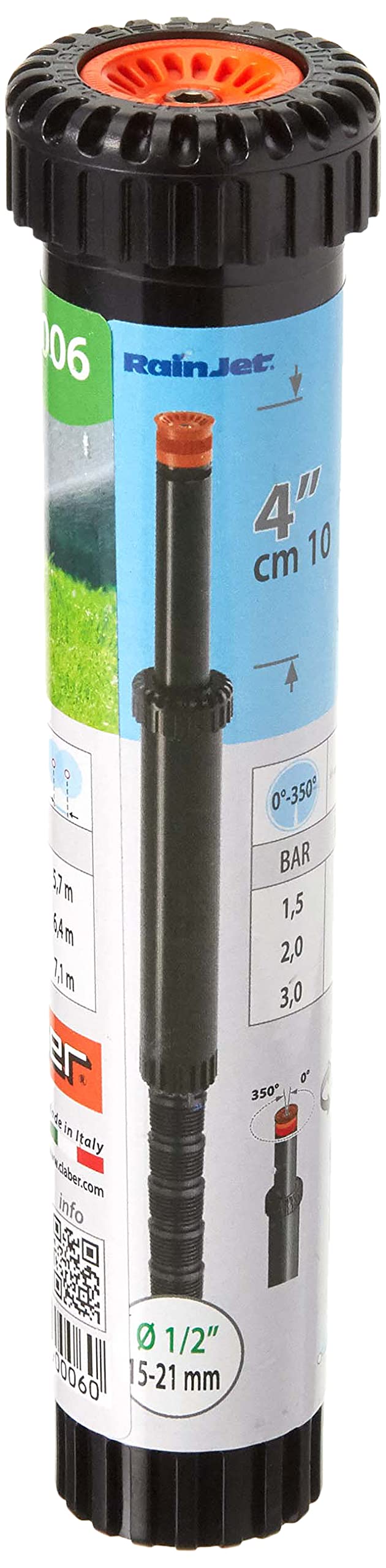 Claber 50945 90006 Pop-Up Sprinkler Adjustable, Black/Orange