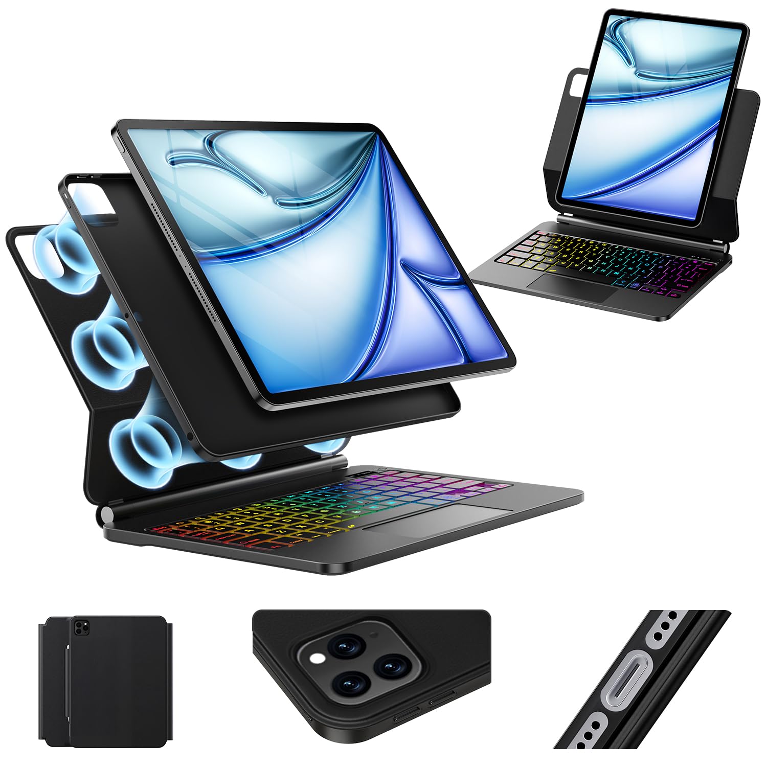 Photo 1 of Keyboard Case for iPad Air 13 inch (M4/2026 /M3 2025/M2, 2024),iPad Pro 12.9 inch (3/4/5/6th Gen)?Easy-Set Magnetic Stand– 7-Color Backlit - Removable Cases with Multi-Touch Trackpad Keyboard
