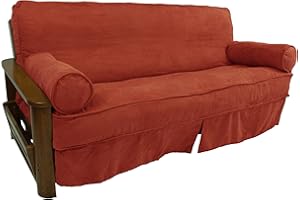 Blazing Needles Solid Microsuede Double Corded 8" to 9" Futon Slipcover Set with 2 Bolster Pillows (Set of 3), Full, Cardinal Red