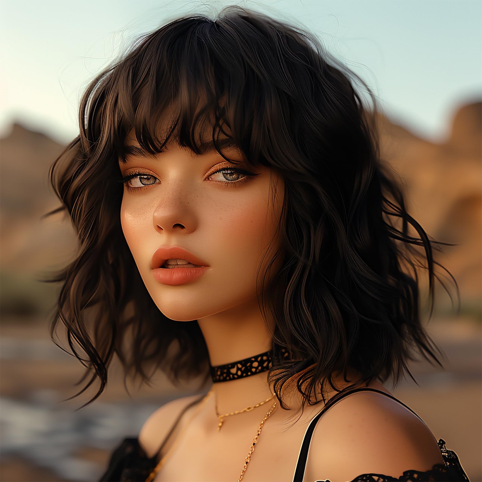 BERRYLION Wigs for Women|Short Bob Wig with Bangs|Synthetic Wavy Bob Wig With Air Bangs (Brown) — image 1