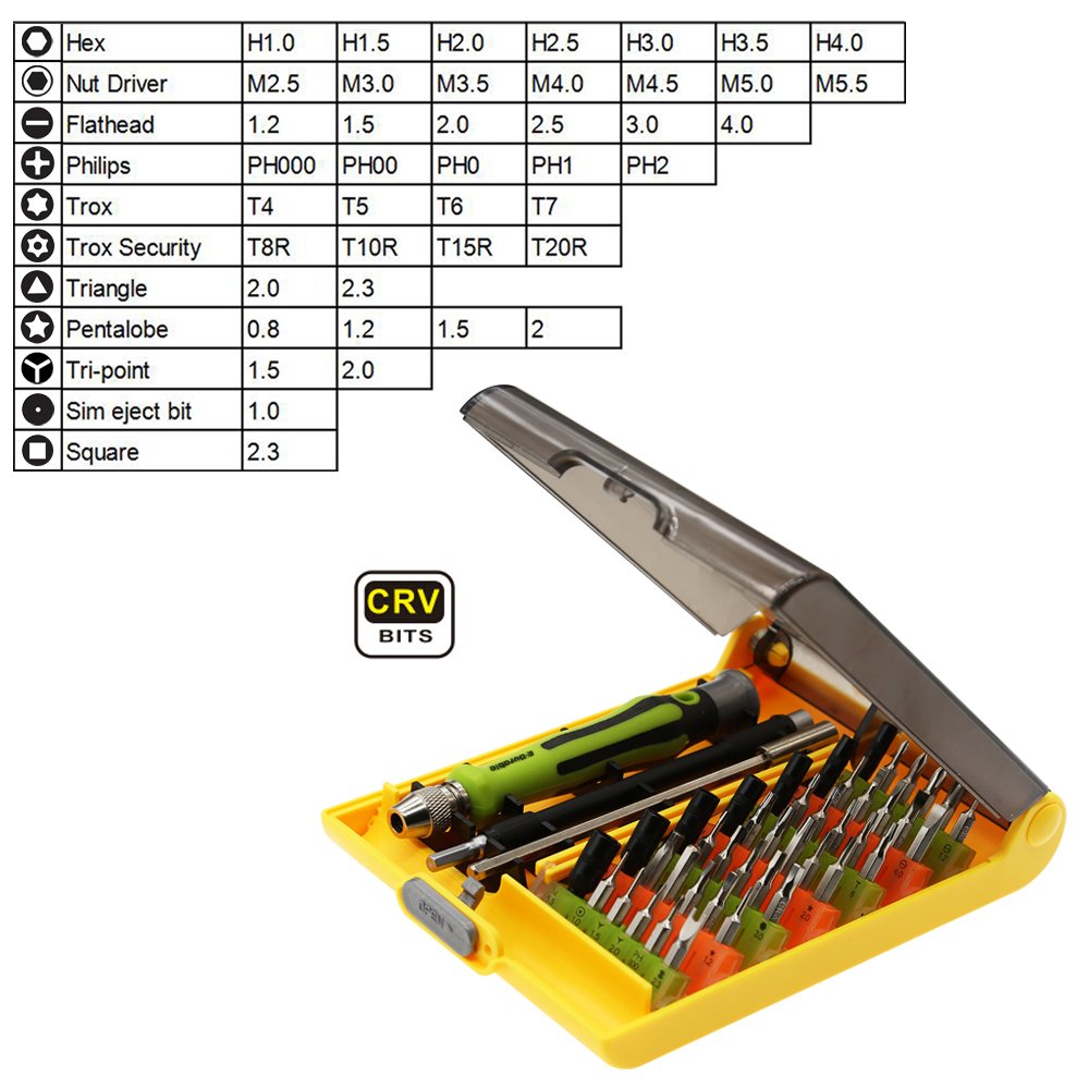 Torx Screwdriver Set, T4 T5 T6 T7 Torx Security T8R T9R T15R T20R Hex Nut Pentalobe Flathead Triwing Triangle Square Bit Tool Kit with Flexible Shaft Extension for Precise Repair Maintenance (45 IN 1)