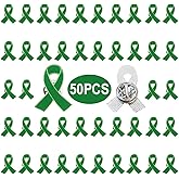 50 Pieces Green Ribbon Pins Green Awareness Lapel Brooches for Mental Health Environment Issue Liver Cancer Awareness
