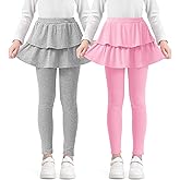 Somaibo Girls Leggings with Skirts School Uniform Athletic Stretchy Tutu Pants Kids Warm Ruffle Clothes 2-Pack