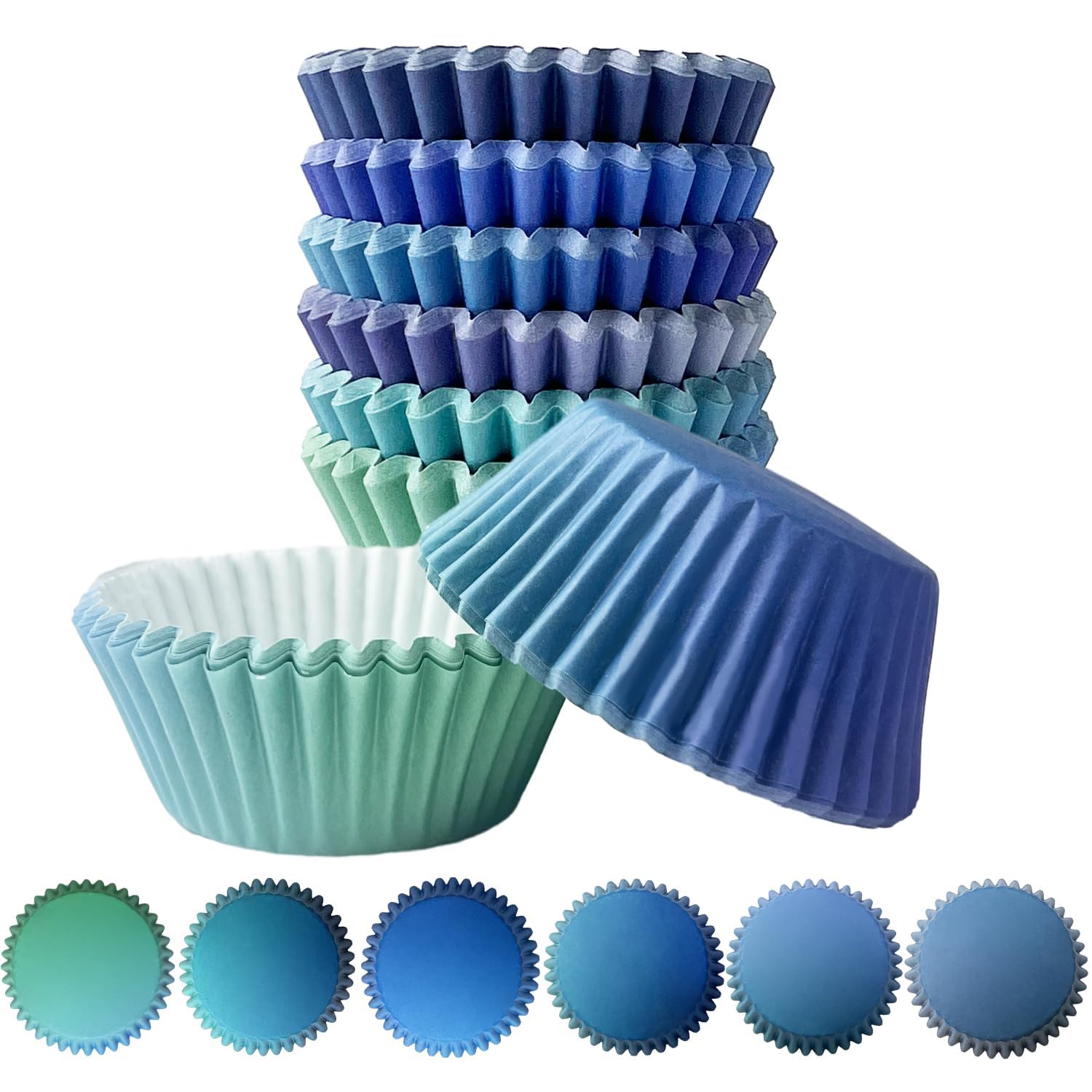 Gcardist 300-Count Standard Gradient Cupcake Liners Cupcake Cups 6 Design Blue Gradient Cupcake Papers Baking Cups Cupcake Wrappers (Standard Size)