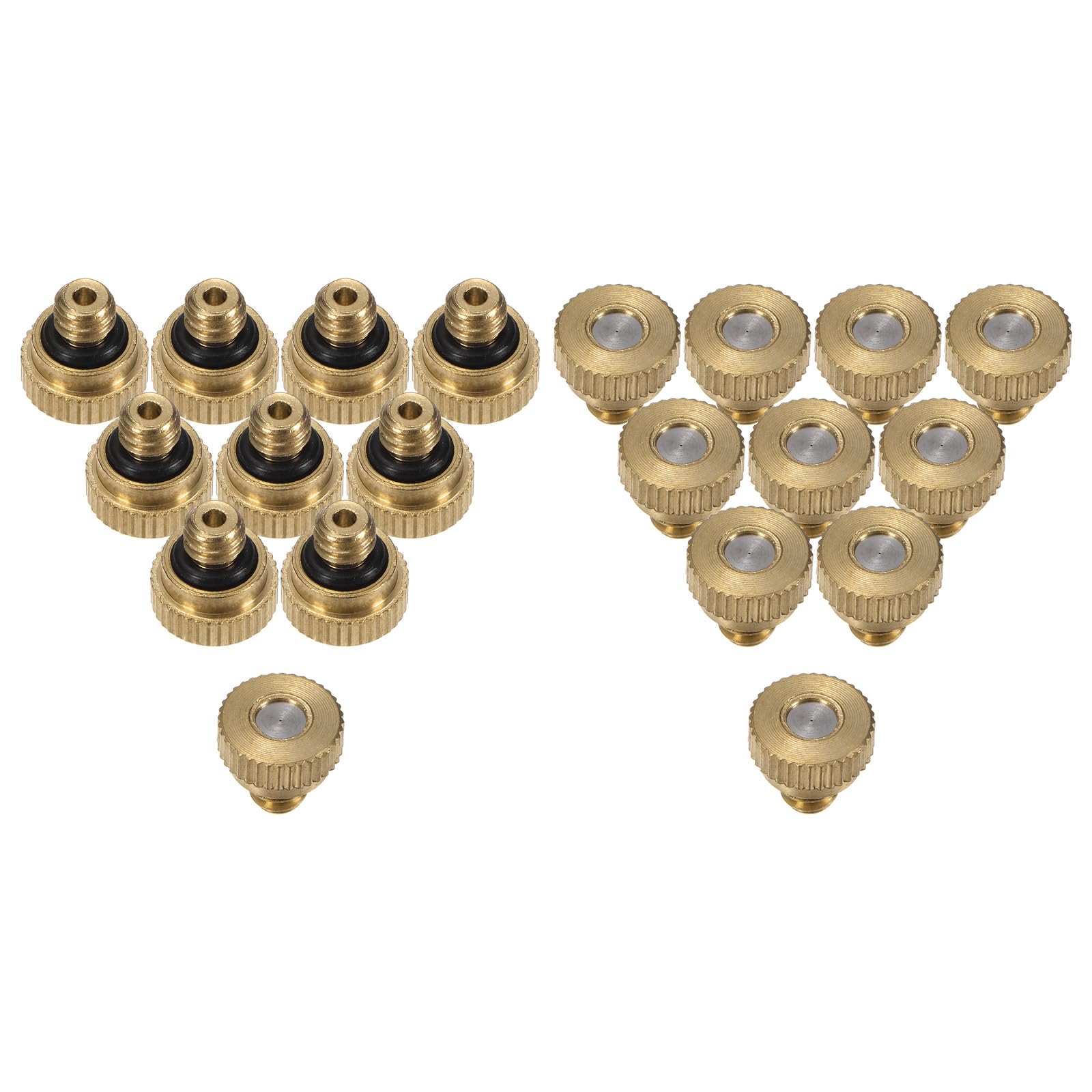 M METERXITY 20-Pack Brass Misting Nozzle, 0.004" 0.1mm Orifice 10/24 UNC O-Ring Replacement Mister Nozzles Plug Mister Heads for Garden Patio Outdoor Cooling System Low-Pressure Atomizing
