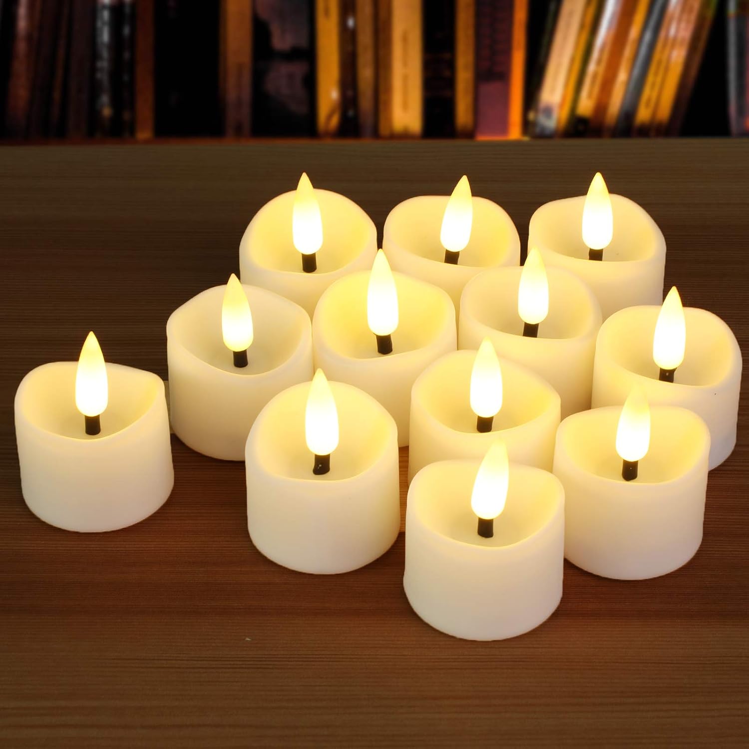 12pcs Battery Tea Lights, 3D Realistic Black Wick with 6H Timer, PChero