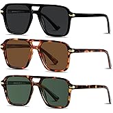 ANDWOOD Polarized Aviator Sunglasses for Women Men Retro 70s 80s 90s Aviators Trendy Square Pilot Vintage Shades