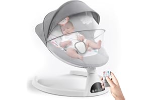JAOUL Baby Swing for Infants, Electric Portable Rocking Chair for Babies, Bluetooth Touch Screen/Remote Control Timing Function 5 Swing Speeds Baby Rocker Chair with Music 5 Point Harness Gray