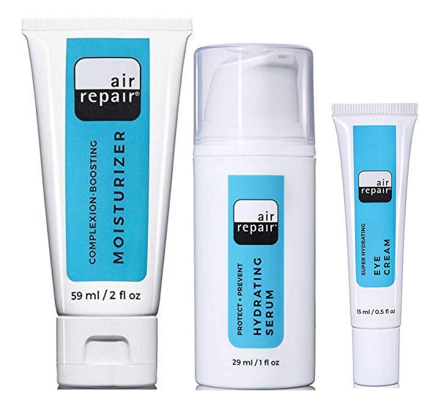 Air Repair Skincare Protect + Prevent Hydrating Serum, Super-Hydrating Eye Cream, Complexion Boosting Moisturizer Featuring Gute Carrying Bag (4 Piece Bundle)