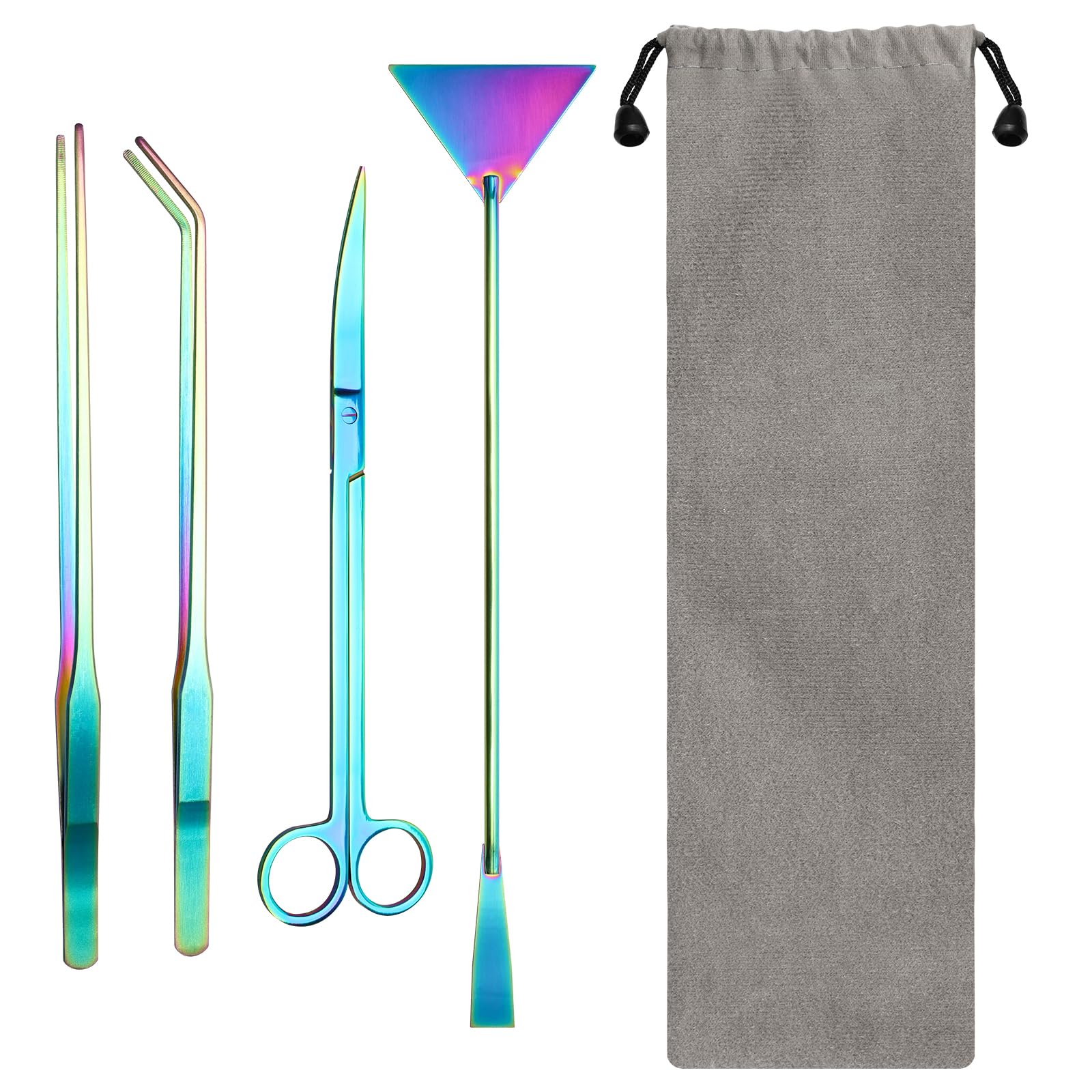Zhaoyao Aquarium Aquascape Tools Kit, 4 in 1 Anti-Rust Aquatic Plant Aquascaping Tool Stainless Steel Black Tweezers Scissors Spatula for Aquarium Tank Clean Fish Tank Aquascape Tools Sets (Colorful)