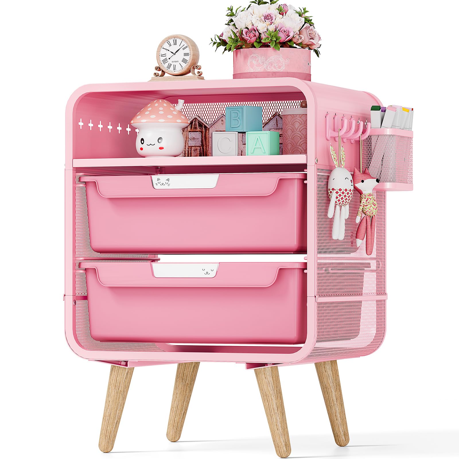Photo 1 of SYKIARIOL Pink Nightstand,Cute End Table with Storage Drawer,Kids Nightstand for Bedroom Furniture,Bedside Table Small Pink Desk Coffee Table for Living Room, Dorm,Office