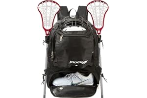 Kioqiear Lacrosse Bag - Large Sports Backpack for Lacrosse Equipment - Two Stick Holders and Separate Cleats Shoe Compartment