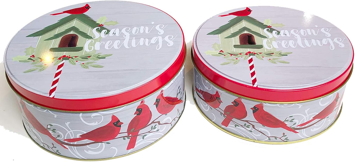 Christmas Cookie Tins with Lids for Gift Giving Empty Candy Snack Container Set of 2