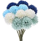 M METERXITY 12-Pack Artificial Chrysanthemum Ball Flowers,11 Inch Faux Chrysanthemum Silk Bouquets Real Touch Faux Flowers for Wedding/Christmas[Cream White,Sky Blue,Light Blue,Dark Blue]