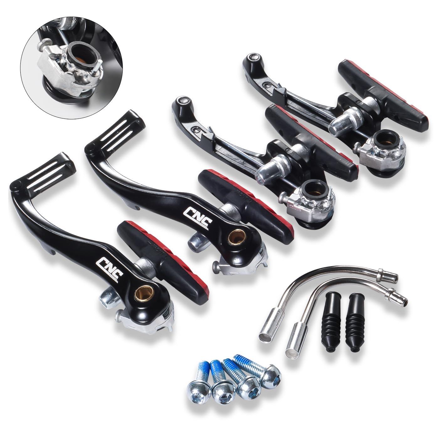 CNCLOL Bike V Brake Set, Bicycle V Brake Set Front& Rear, V Brake Caliper Set For Road/Mountain/MTB/BMX/Kids Bike.70 Black/Red