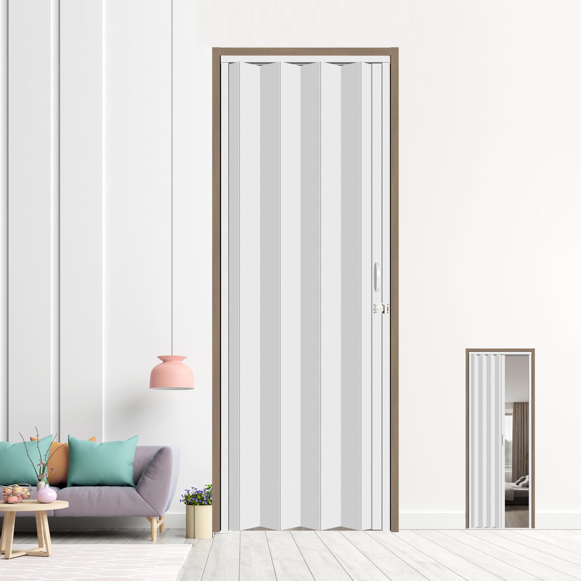Photo 1 of HARDJULAN 30X79in Interior Folding Accordion Doors for Living Spaces,White PVC,Handle Latch Includes