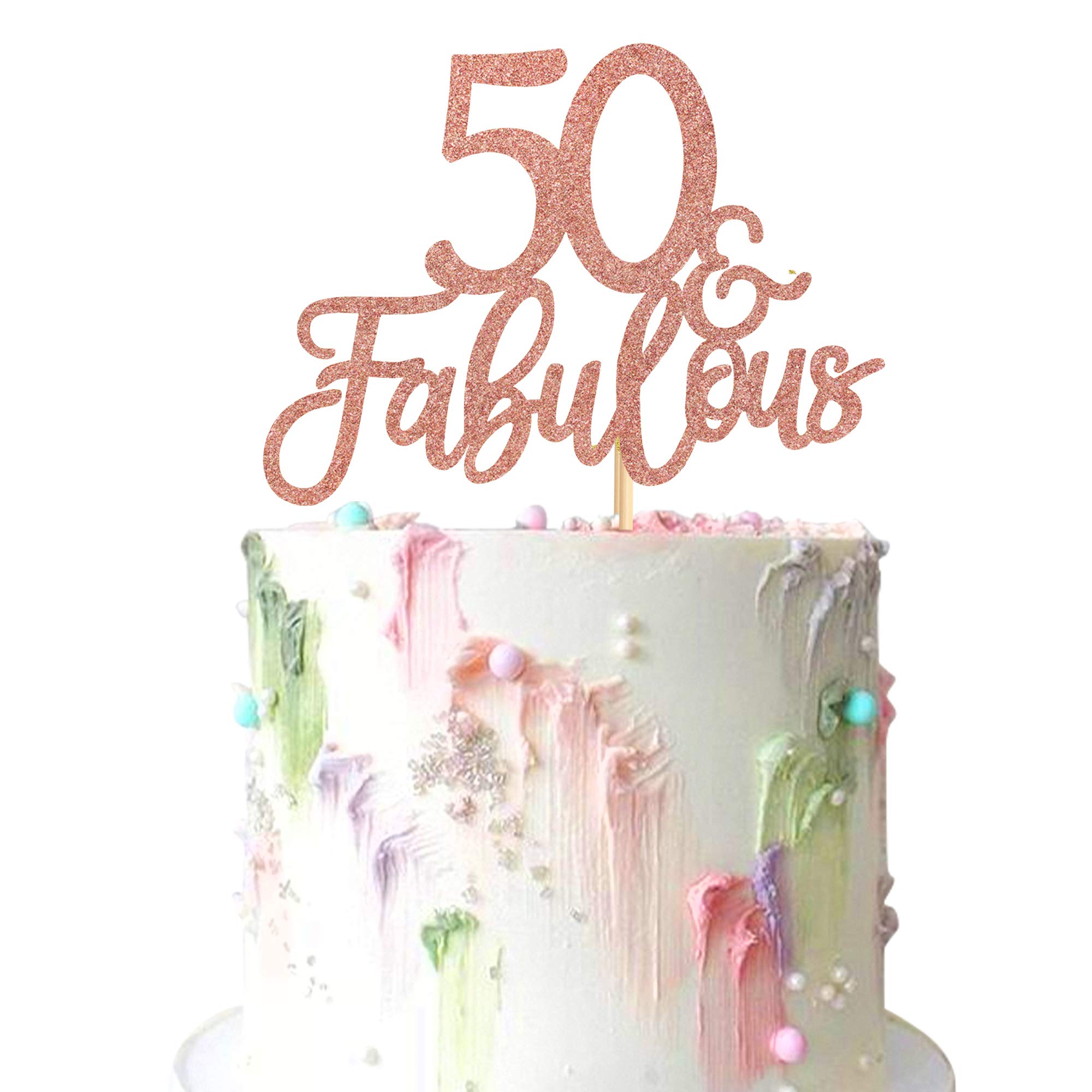 3Pcs 50 & Fabulous Cake Toppers for Birthday and Anniversary Party Decorations - Happy 50th Celebration Supplies