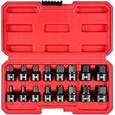 WETT 3/8-Inch Drive Low Profile Impact Hex Driver Set, 16-Piece Stubby Hex Bit Socket Set, CR-V Steel, SAE/Metric, (1/4" - 3/4", 6-19mm)