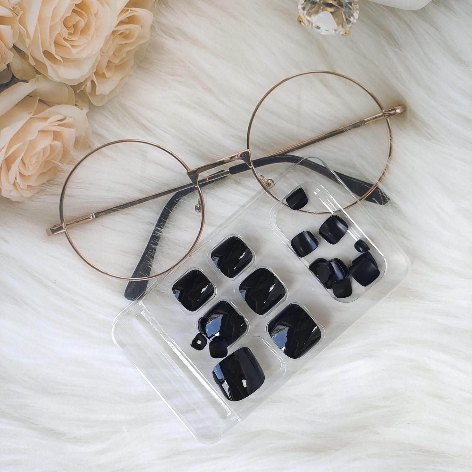 Black Press on Toenails 24pcs Glossy Solid Color Fake Toenails Minimalist Bright Black Toe Nails Summer Fresh Natural Short Acrylic Toenails Glue on Toenails for Women Girls - Image 2