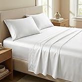 Beckham Hotel Collection Queen Sheet Set 100% Cotton, 500TC Luxury Sateen Bedding, 16” Deep Pocket, Moisture-Wicking, 4-Piece, White