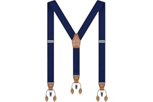 Mens Suspenders Heavy Duty Suspenders for Men with Convertible Clips & Leather Button End Elastic Mens Braces for Pants