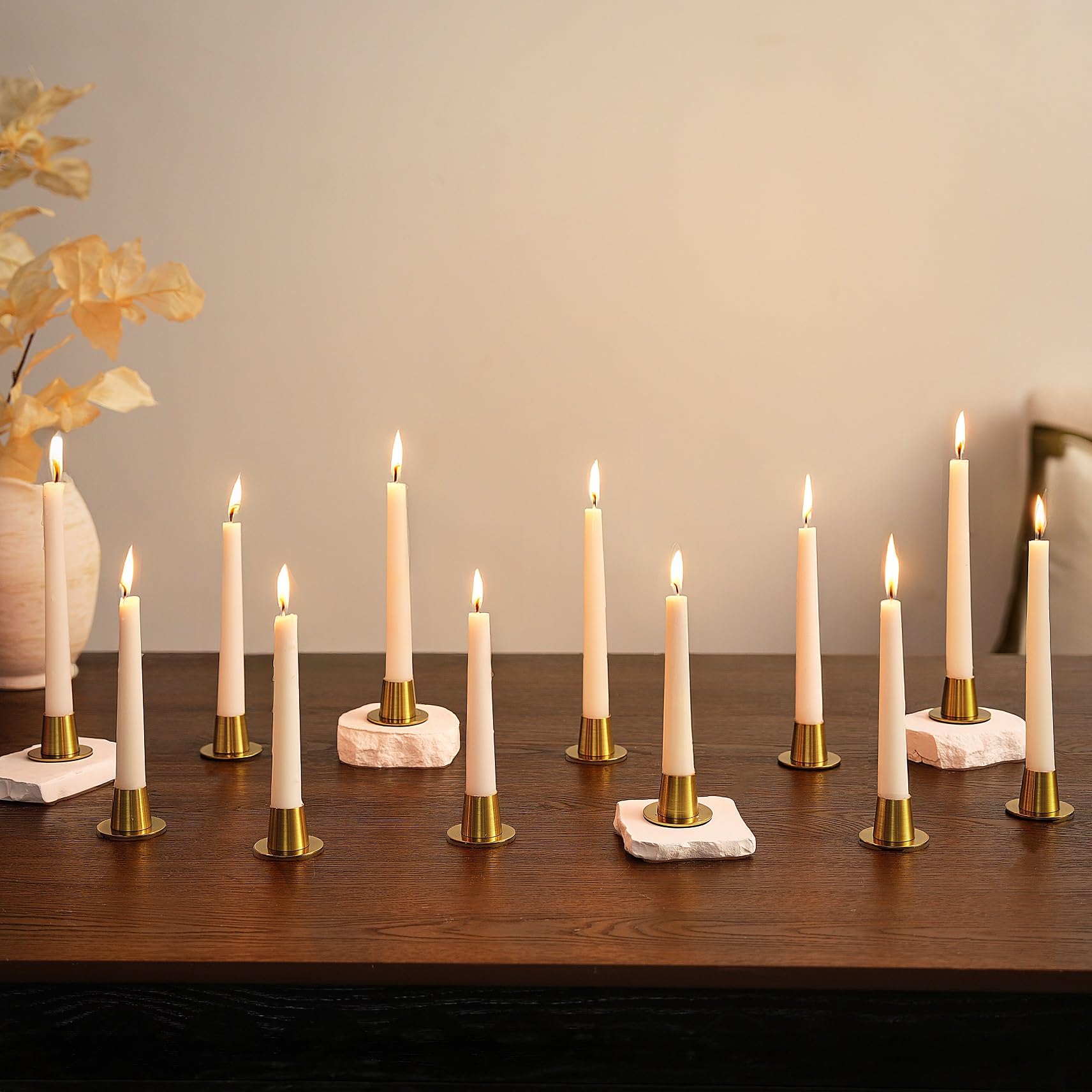 NUPTIO Brass Candlestick Holder Metal: 12 Pcs Bulk Taper Candlesticks Holders for Tapered Candles Gold Small Candle Stick Holder Centrepieces Candleholders for Wedding Thanksgiving Decor