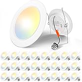Amico Recessed Lighting 5/6 Inch, 24 Pack 5CCT Flat LED Can Lights, 2700K/3000K/4000K/5000K/6000K Selectable,12W Eqv 120W, 1050LM Brightness, Retrofit Installation - ETL & FCC