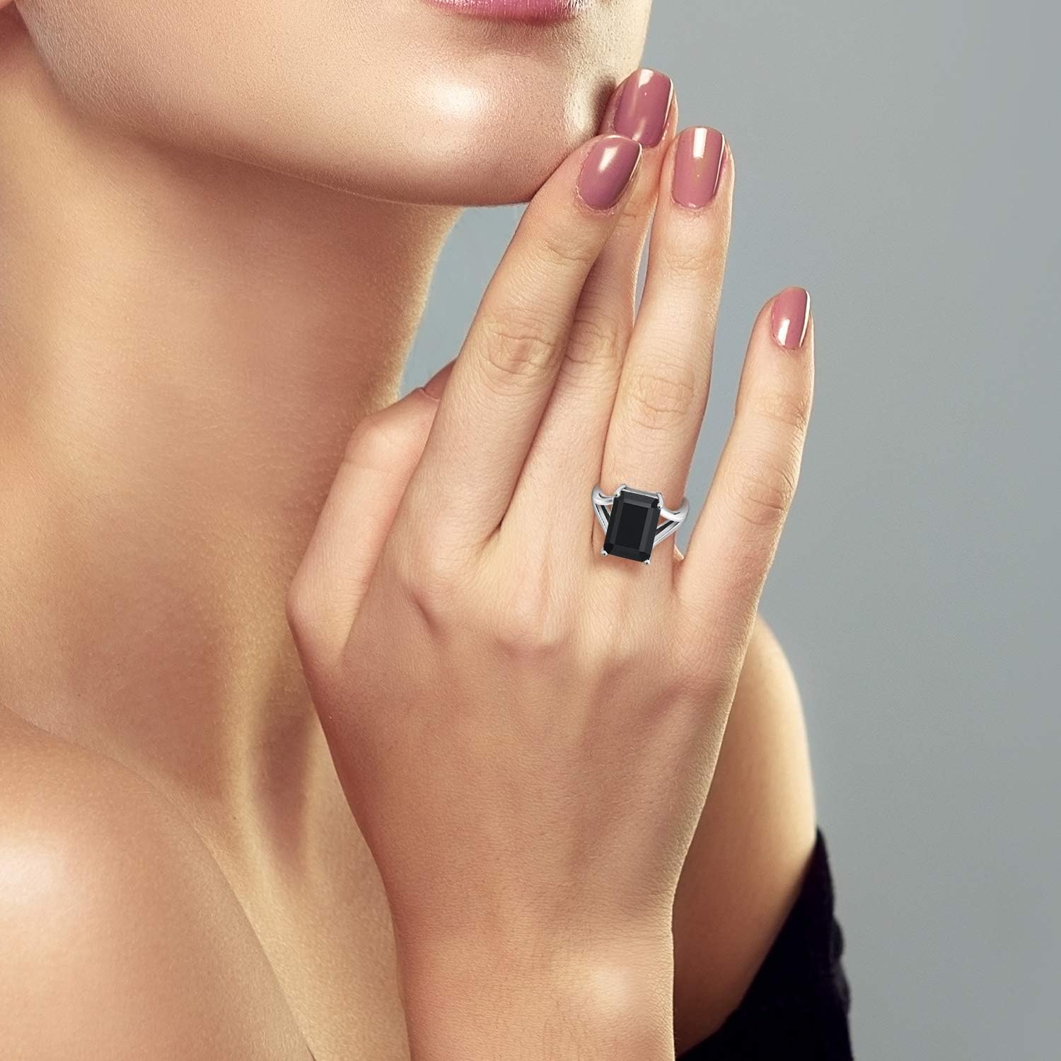Gem Stone King 925 Sterling Silver Black Onyx Solitaire Ring 6.60 Ct Gemstone Birthstone, 14x10mm Emerald Cut (Available 5, 6, 7, 8, 9): Jewelry