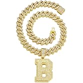 PHOEGRAY Cuban Link Chain for Men, Miami Men's Chain Silver Gold Plated Necklace for Diamond Chain for Ice Chain Hip Hop Jewelry Gift, Rhinestone pendant necklace for fashion jewelry