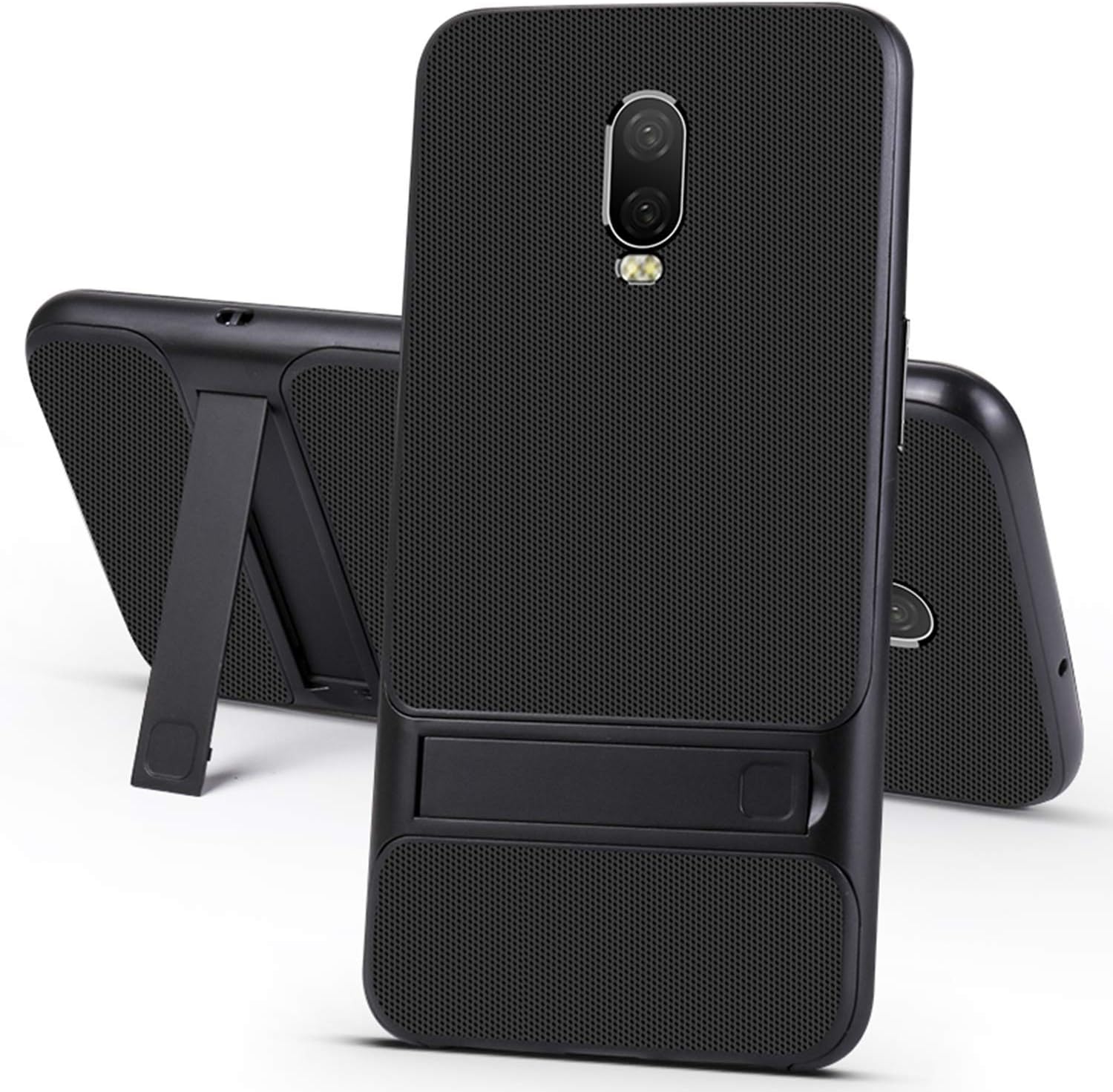 AE Mobile Accessories Shock Proof Rugged Royce Dual Layer Armor PC Frame,Silicone Kickstand Protector Back Cover for Oneplus 7/1+7 / One Plus 7 Black