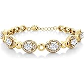 Gem Stone King 18K Yellow Gold Plated Silver Tennis Bracelet For Women Moissanite (7.32 Cttw, Oval 7X5MM, 7 Inch with 1 Inch Extender)