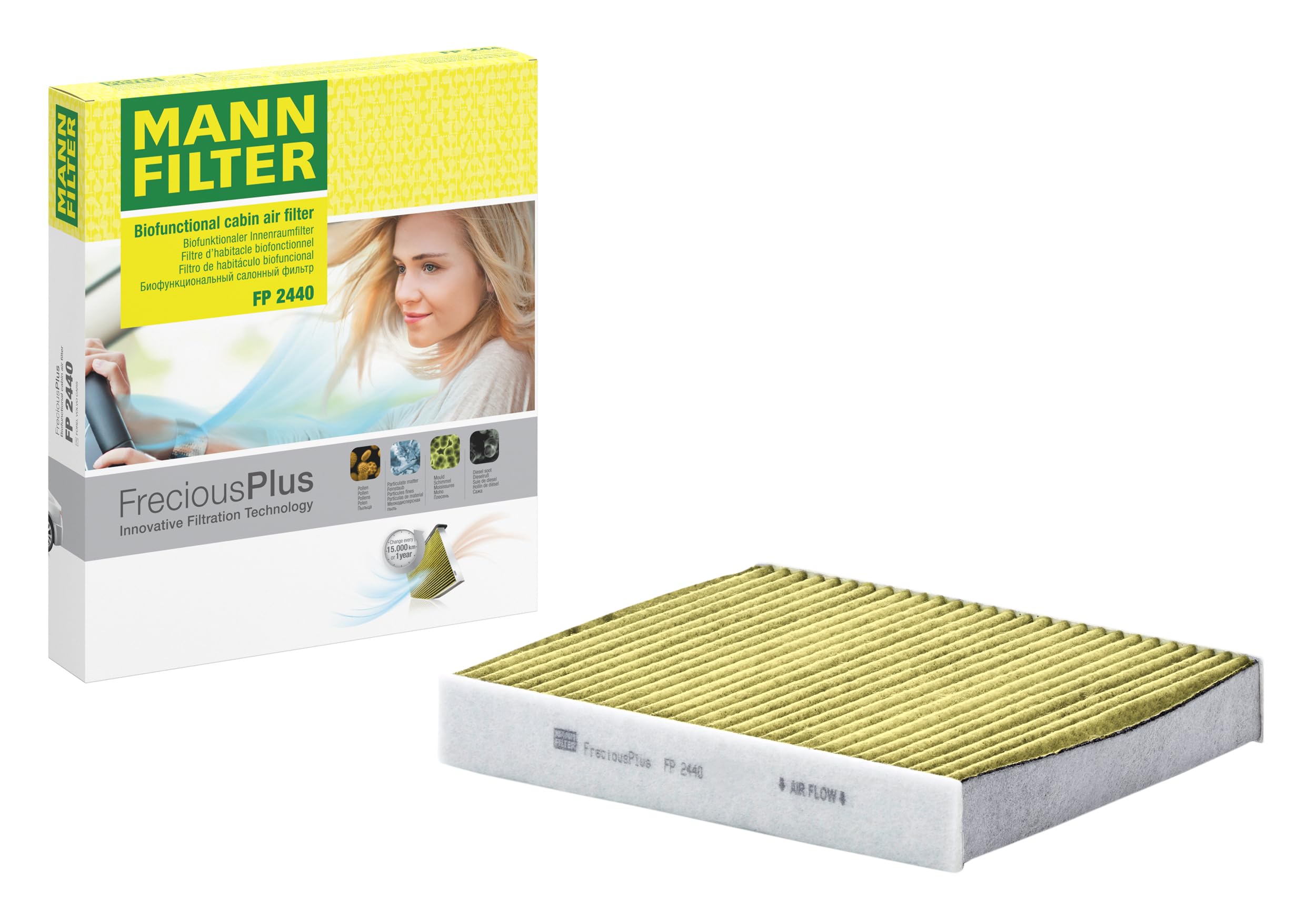 MANN-FILTER FP 2440 Cabin Air Filter - FreciousPlus Biofunctional Pollen Filter - for Cars + Transporters