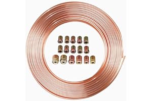 ANTFEES 1/4"(6.35mm) x 25ft Brake Line Tubing Kit, Brake Pipe Fuel/Transmission Line Tubing Coil with Fittings