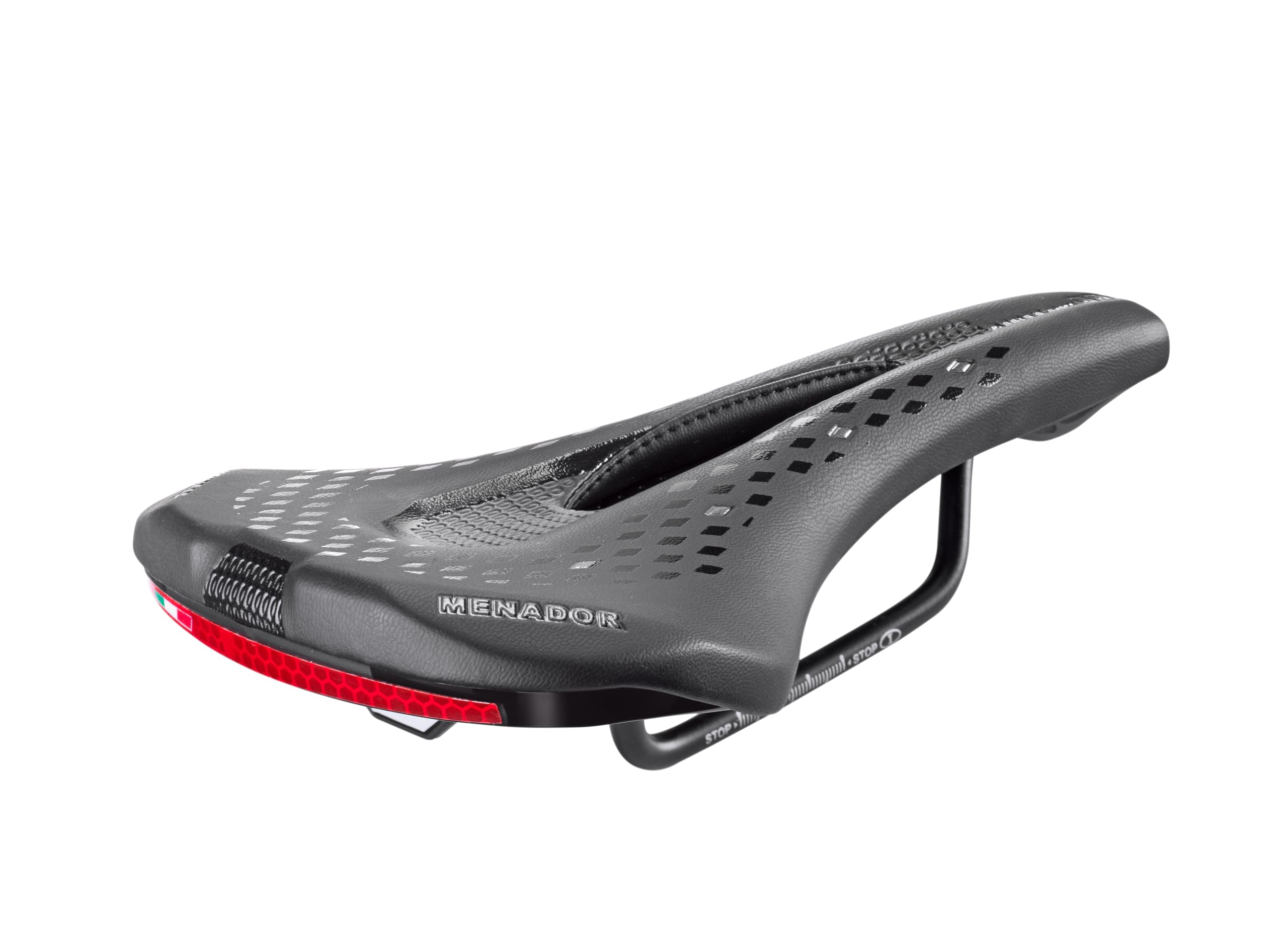 Montegrappa Bike Saddle Eco Leather for E-Mtb Gravel Enduro Menador Air Flow Memory Foam with Safety Device for Night Visibility Black