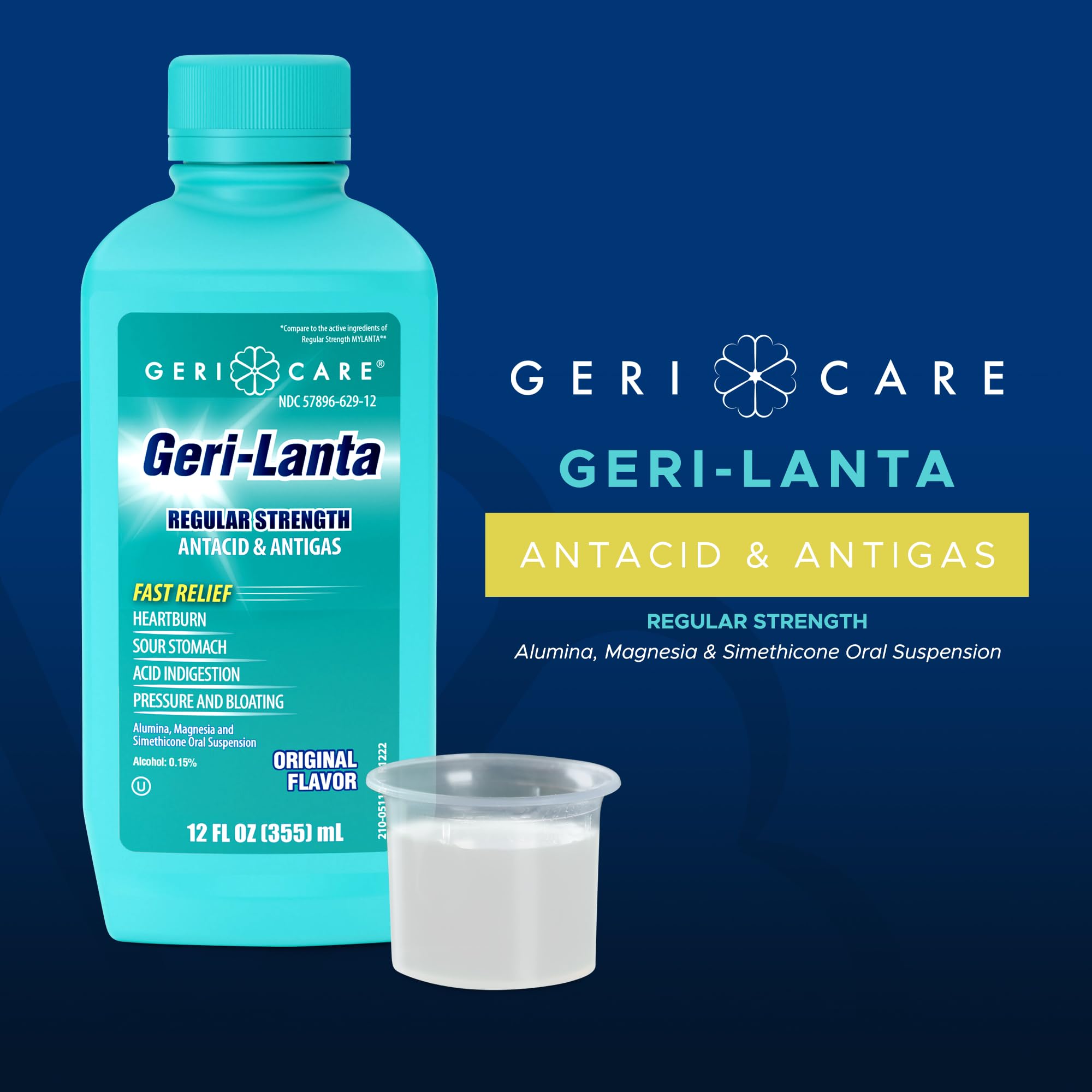 Geri-Lanta Liquid Antacid & Antigas By GeriCare| Regular Strength Acid Reducer For Heartburn, Sour Stomach, Acid Indigestion, Pressure & Bloating| Oral Gas Indigestion Relief| Original Flavor|12 fl oz
