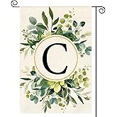 AVOIN colorlife Monogram Letter C Floral Garden Flag 12x18 Inch Double Sided Outside, Family Last Name Initial Yard Outdoor Decoration