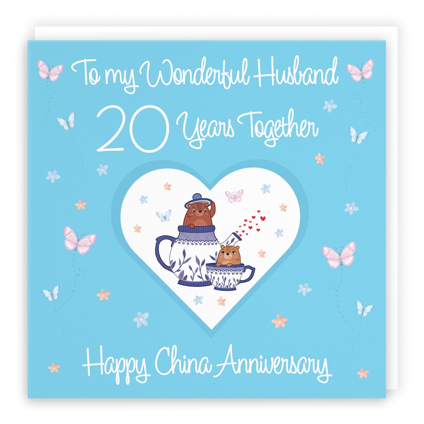 Hunts England - Husband 20th Anniversary Card - 20 Years - China Anniversary - Romantic Meadows - Fun Card - Twentieth Anniversary Card For Husband — image 1
