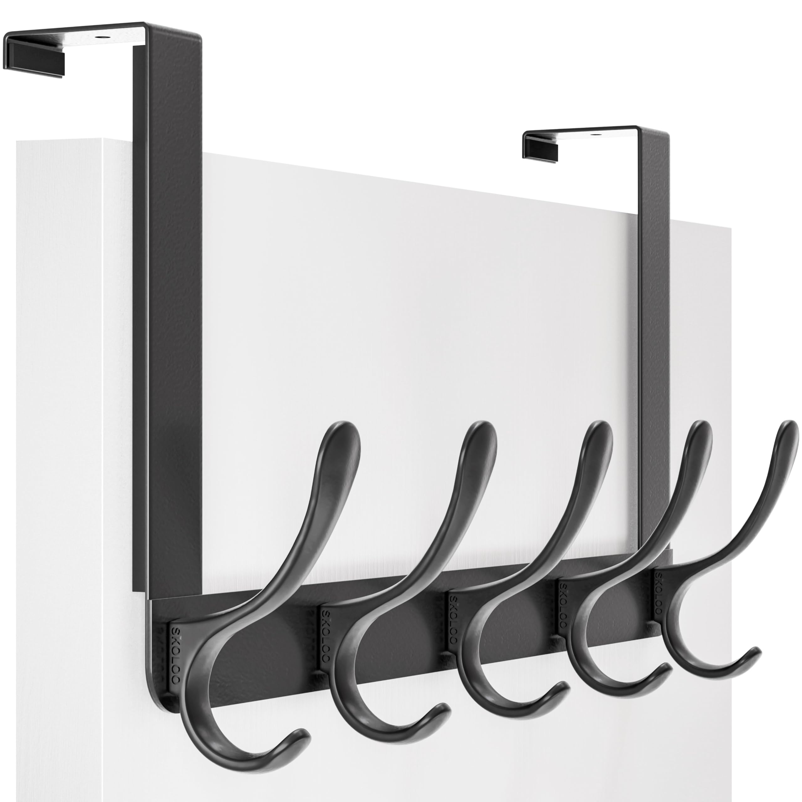 SKOLOO Over The Door Hook, Coat Hooks for Hanging Clothes, Towels, Coats, Hats, Over The Door Towel Hook, Black, Assembly Required
