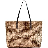 Ayliss Women Straw Woven Tote Large Beach Handmade Weaving Shoulder Bag Purse Straw Handbag